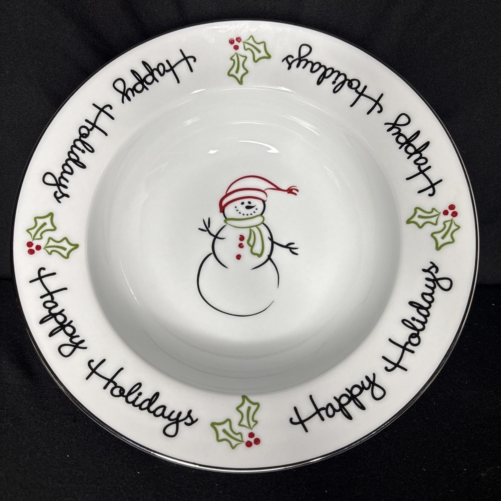 St.‎ Nicholas Square Tis The Season 8.5" Snowman Dinner Bowl "Happy Holidays"